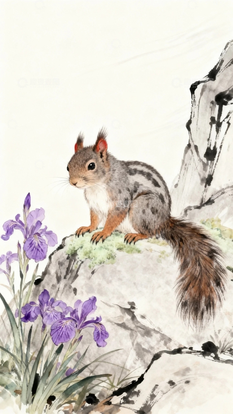 高清大图下载【趣麦麦图】工笔画林间的松鼠5