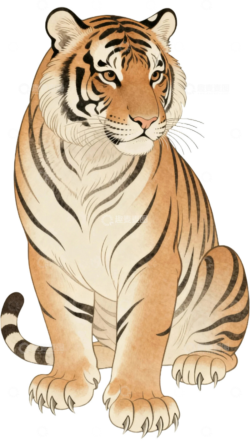 高清大图下载【趣麦麦图】国画工笔画老虎5