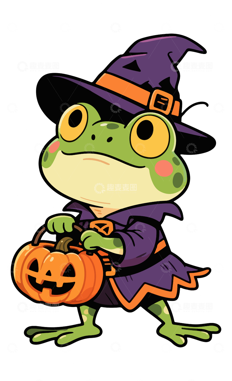 卡通万圣节青蛙装扮插画