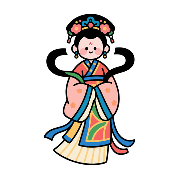 卡通唐代仕女插画素材