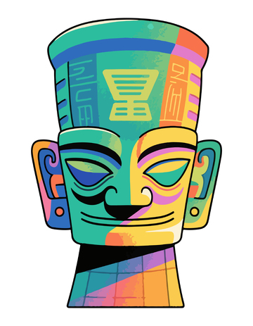 彩绘画古代雕像艺术插画