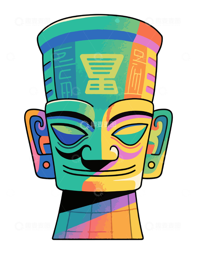 源文件下载【趣麦麦图】彩绘画古代雕像艺术插画