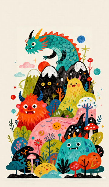 奇幻卡通山水怪兽插画