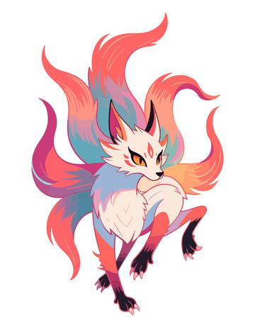 彩绘狐狸幻想生物插画