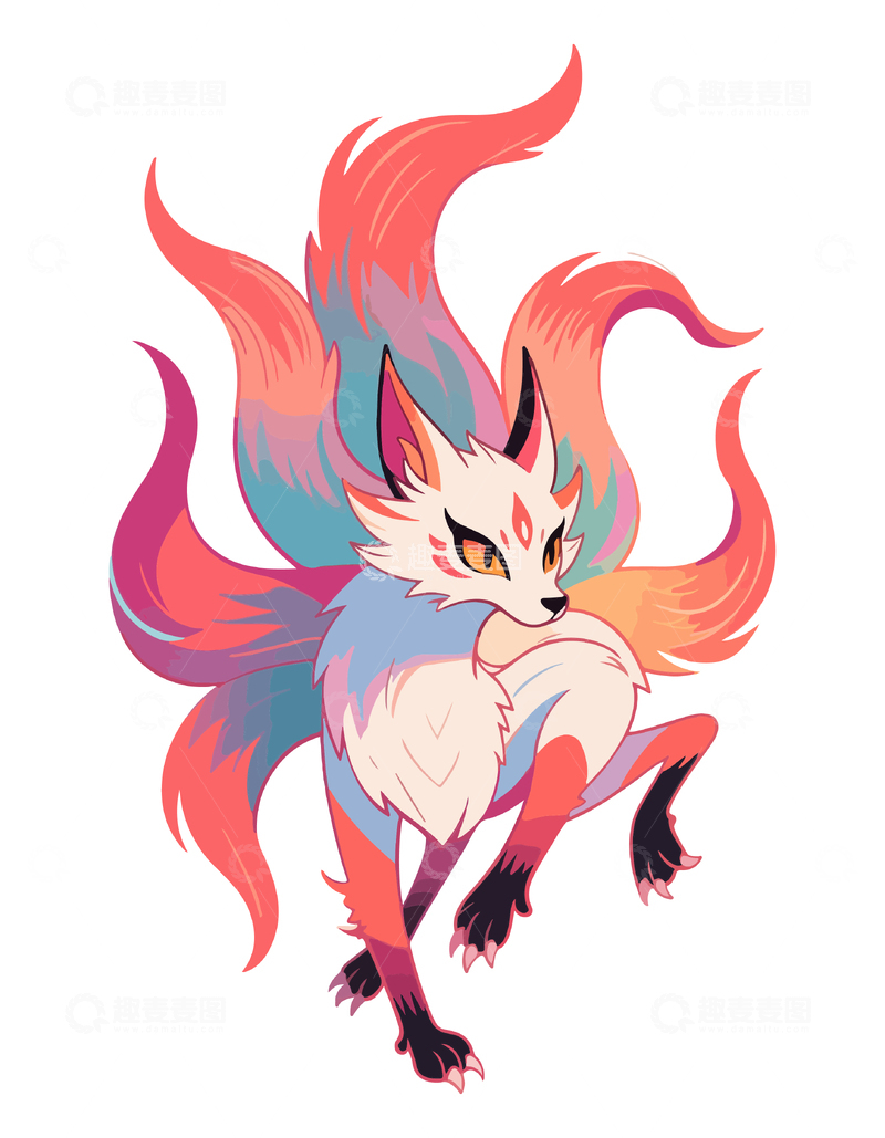 彩绘狐狸幻想生物插画