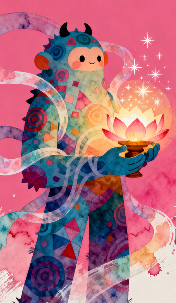 彩绘神秘生物持莲花灯