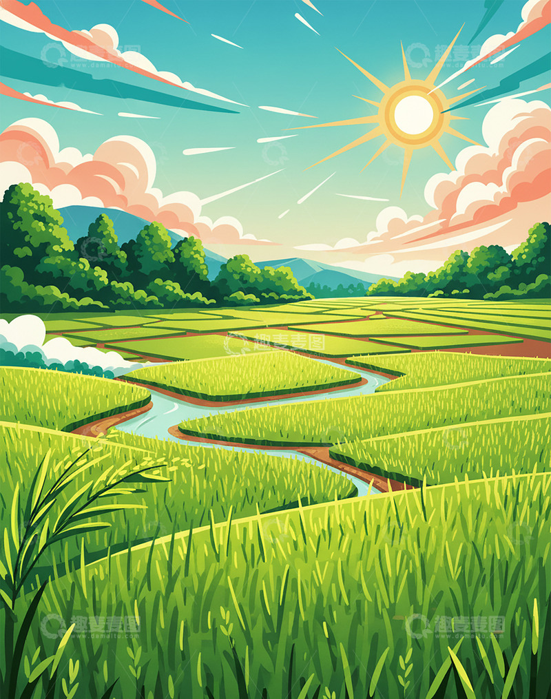 高清大图下载【趣麦麦图】乡村手绘乡村插画