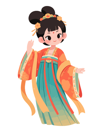 卡通汉服少女插画设计图