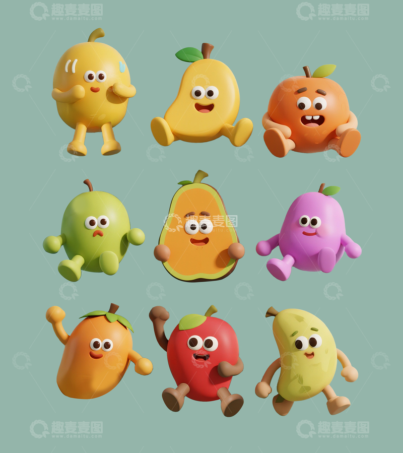 源文件下载【趣麦麦图】拟人3d水果10