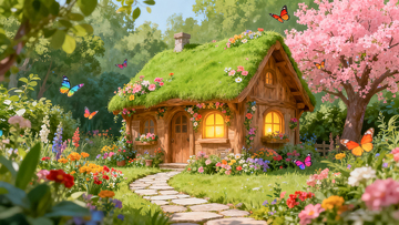 童话风花园小屋插画素材