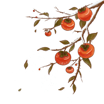 柿子树枝水墨画