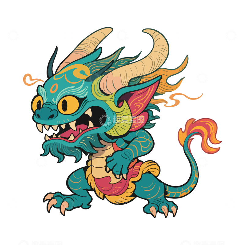 源文件下载【趣麦麦图】-彩色卡通龙插画