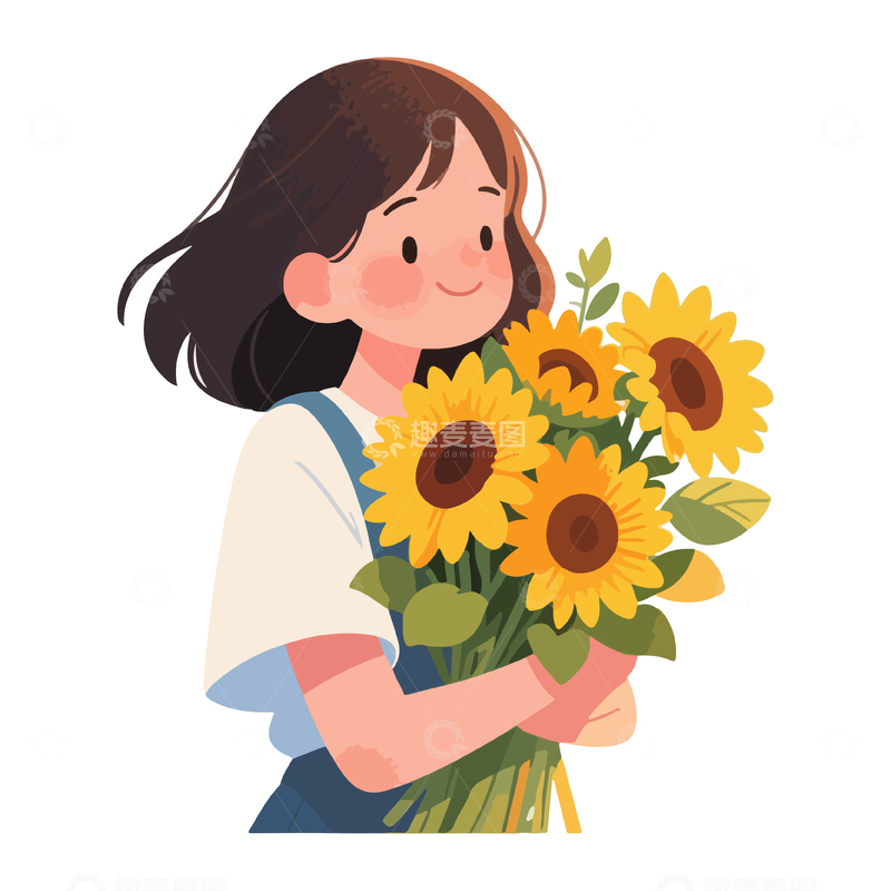 源文件下载【趣麦麦图】卡通女孩向日葵插画素材