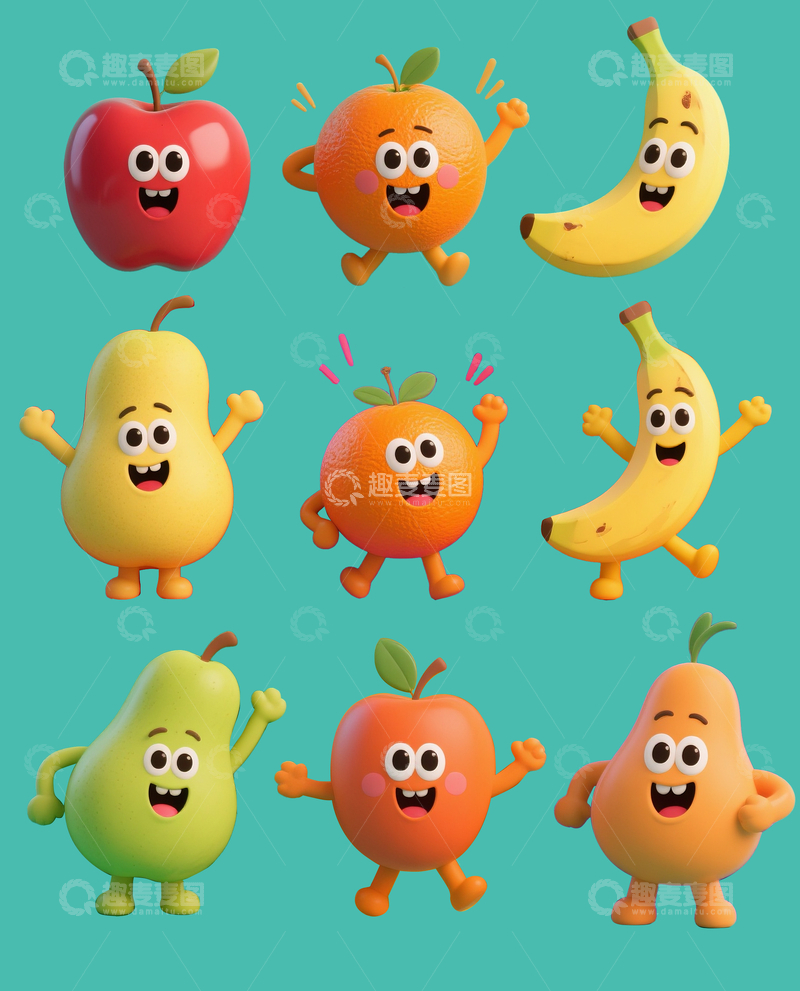 源文件下载【趣麦麦图】拟人3d水果8
