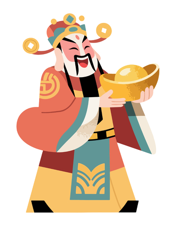 卡通财神爷金元宝插画