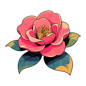 手绘山茶花插画素材