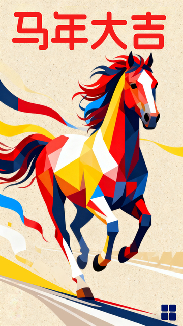 几何色块简约抽象马年海报1