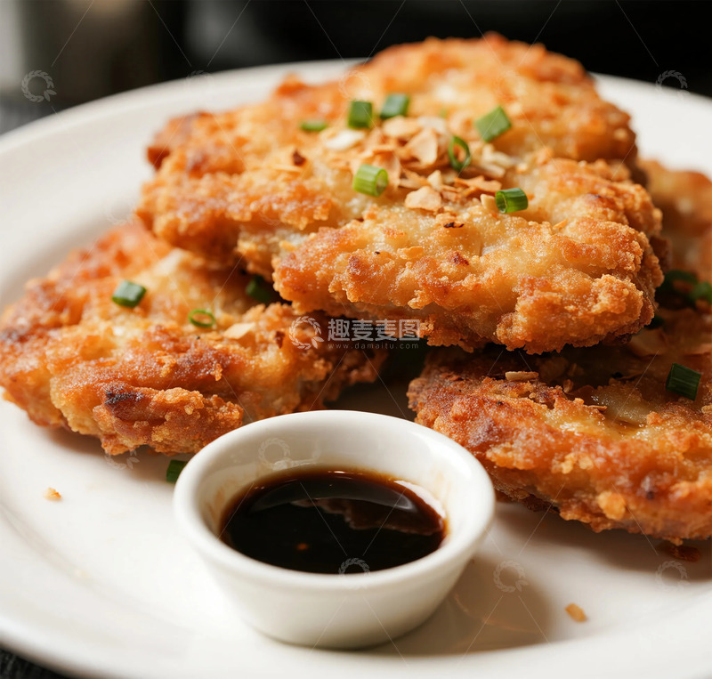 高清大图下载【趣麦麦图】美食摄影油炸鸡排蘸酱盘