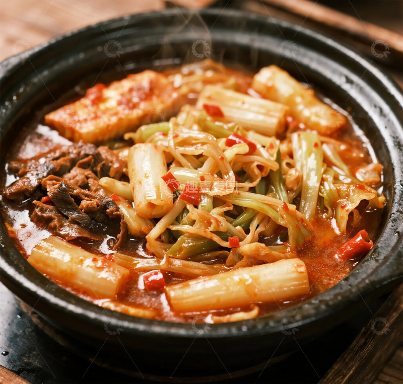 高清大图下载【趣麦麦图】韩式辣炒年糕石锅料理