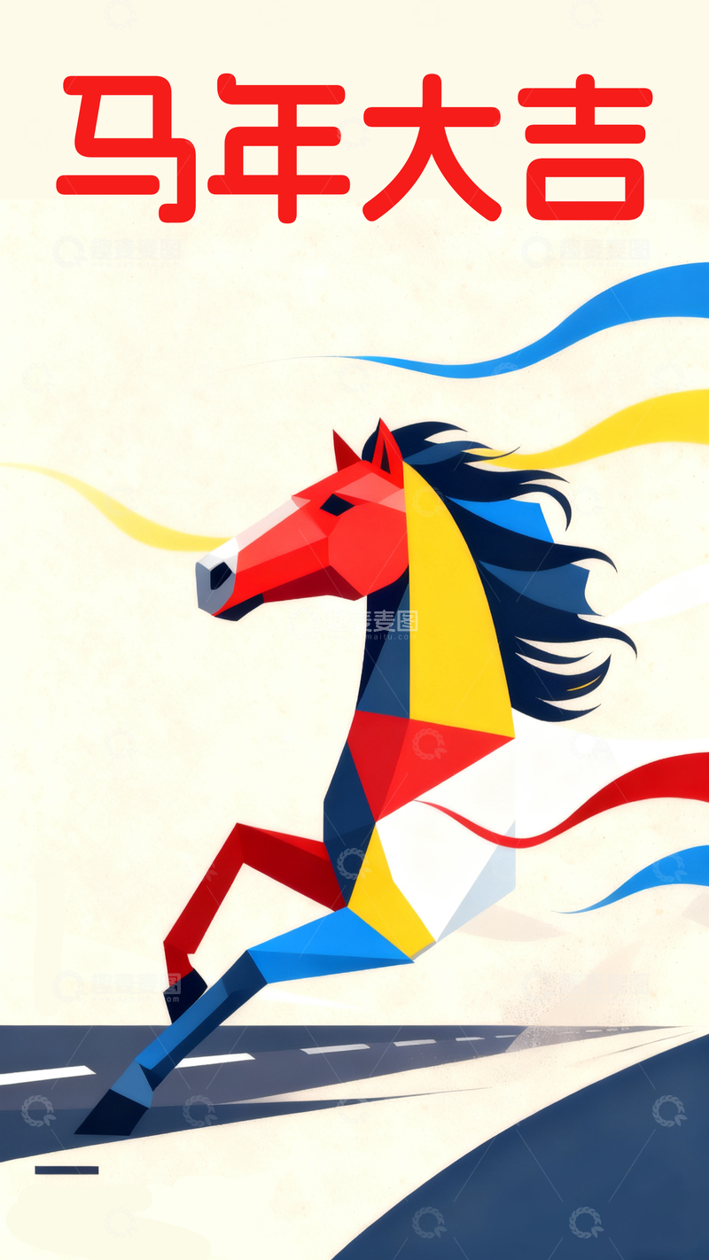 源文件下载【趣麦麦图】几何色块简约抽象马年海报