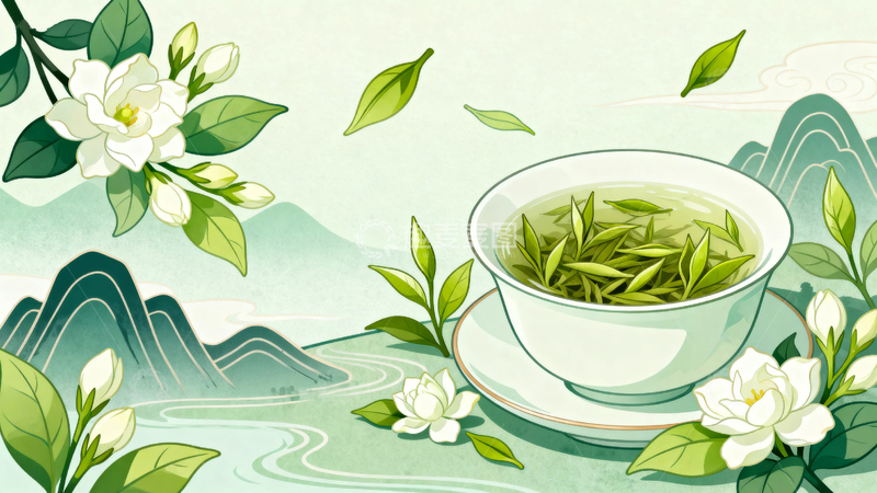 高清大图下载【趣麦麦图】国风绿茶茉莉花茶4