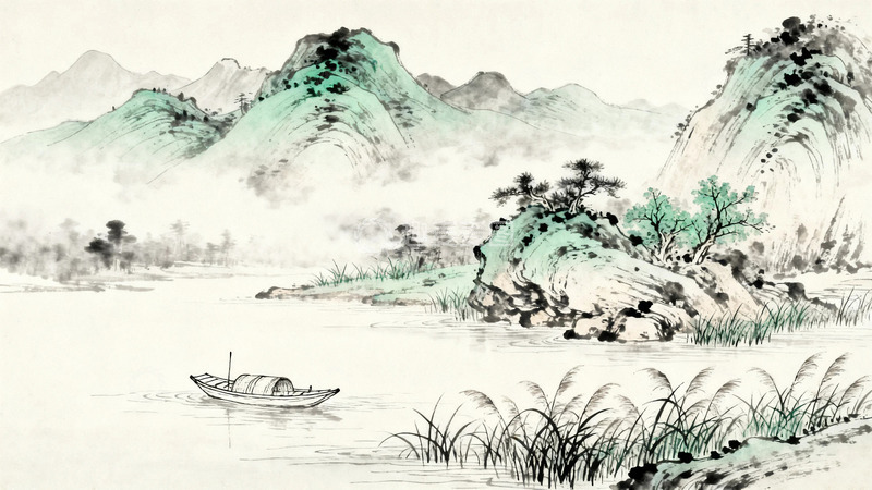 高清大图下载【趣麦麦图】工笔画江上渔舟9