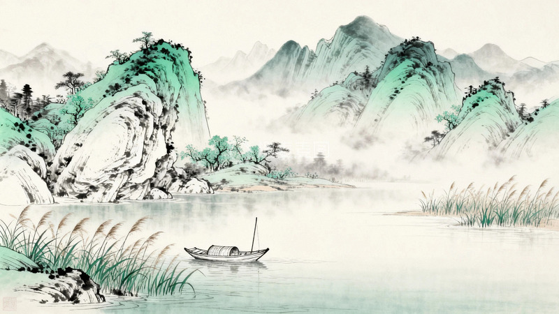 高清大图下载【趣麦麦图】工笔画江上渔舟1