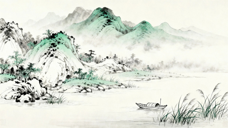 高清大图下载【趣麦麦图】工笔画江上渔舟2