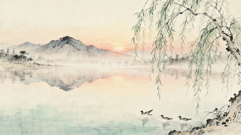 高清大图下载【趣麦麦图】工笔画晨曦中的胡泊9