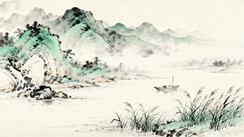 高清大图下载【趣麦麦图】工笔画江上渔舟7