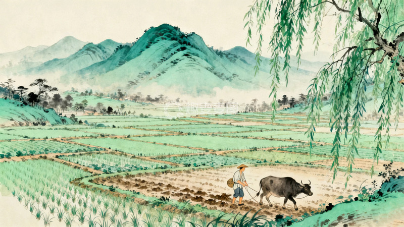 国画水墨画春季里的田野3