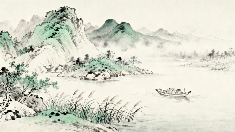 高清大图下载【趣麦麦图】工笔画江上渔舟6