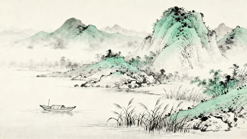 高清大图下载【趣麦麦图】工笔画江上渔舟3