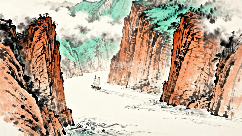 高清大图下载【趣麦麦图】国画古诗封面三峡奇观5
