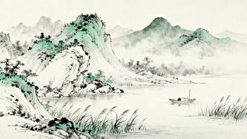 高清大图下载【趣麦麦图】工笔画江上渔舟8