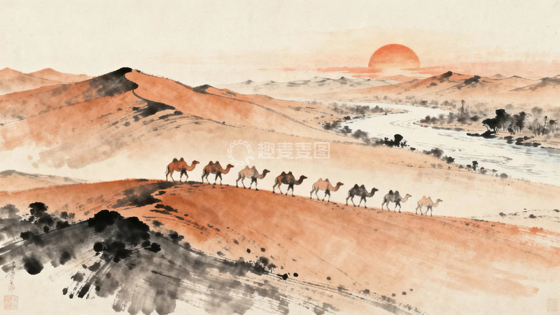 高清大图下载【趣麦麦图】国画沙漠之舟3