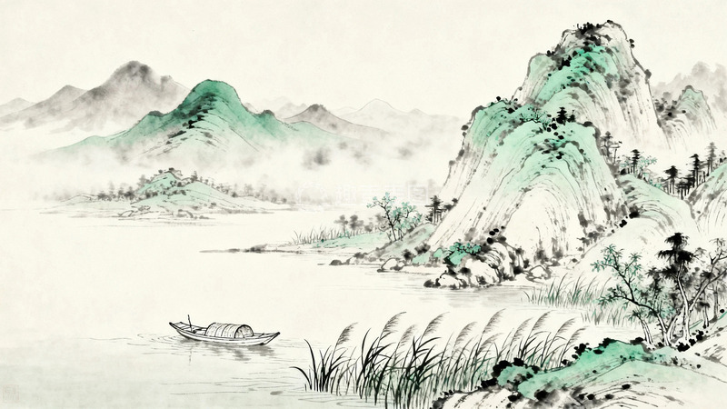 高清大图下载【趣麦麦图】工笔画江上渔舟4