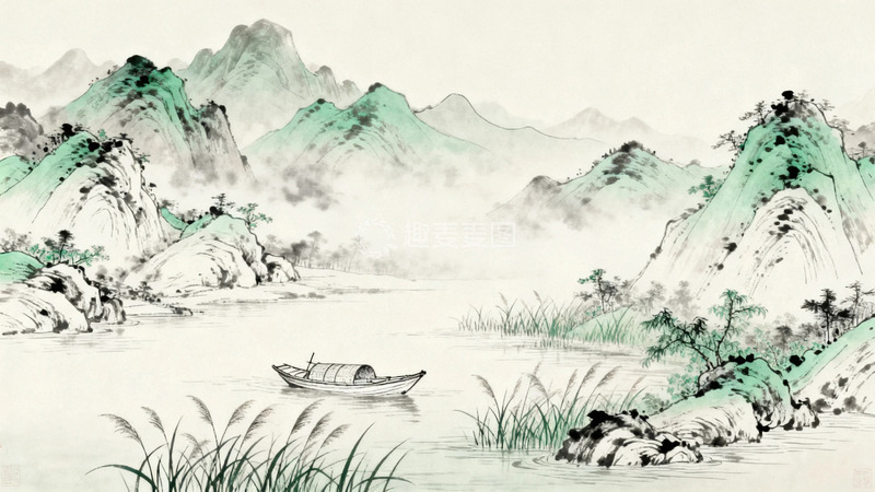 高清大图下载【趣麦麦图】工笔画江上渔舟5