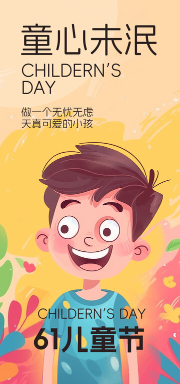 卡通儿童节欢乐插画海报设计素材