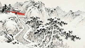 国画大雪过后的古寺7