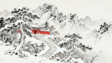 国画大雪过后的古寺8