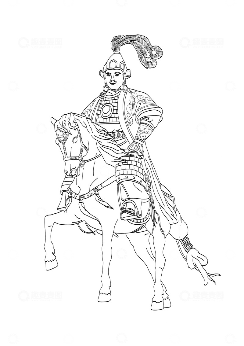 源文件下载【趣麦麦图】-骑马人物浮雕线稿