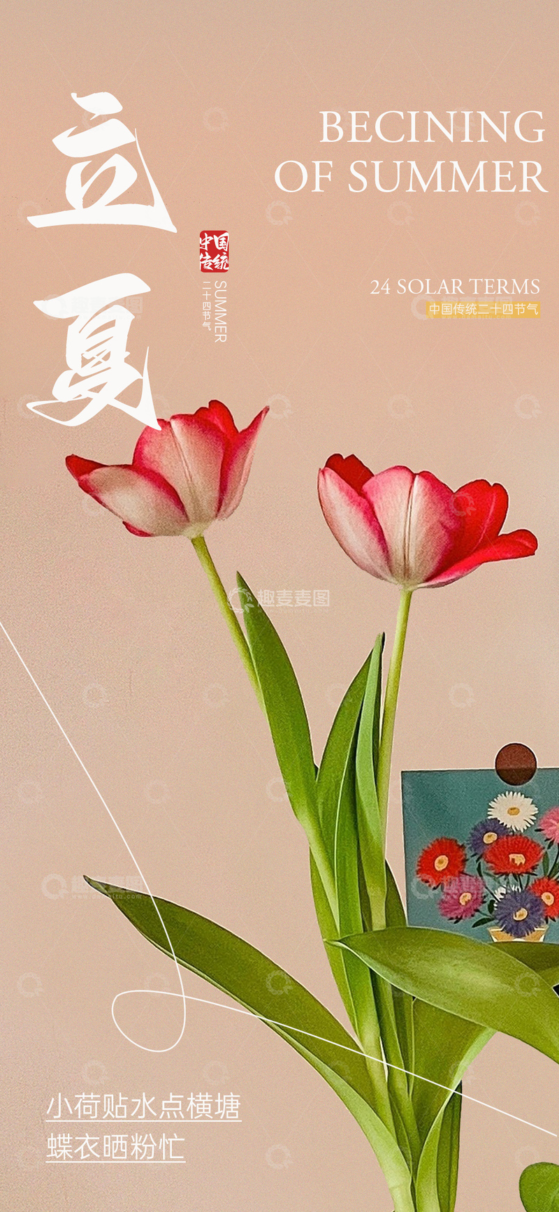 立夏花卉插画宣传海报