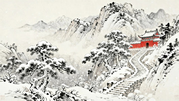国画大雪过后的古寺6