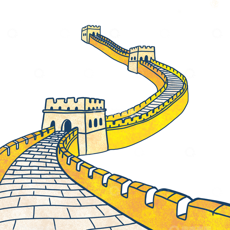 源文件下载【趣麦麦图】-长城插画黄灰色调