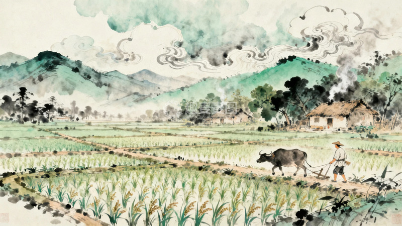 高清大图下载【趣麦麦图】国画田间劳作2