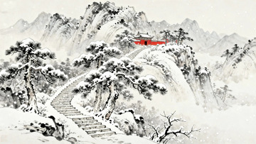 国画大雪过后的古寺9