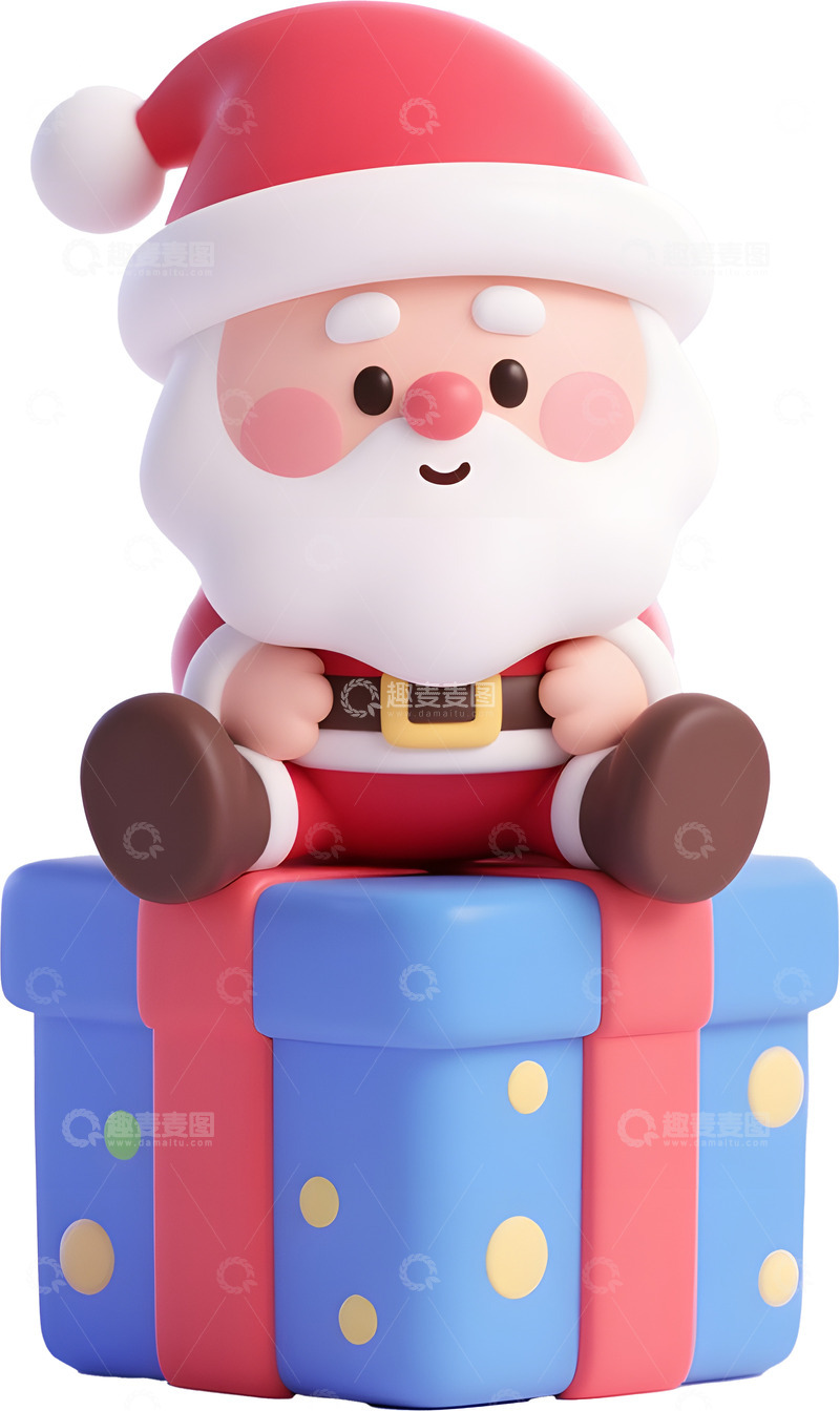 高清大图下载【趣麦麦图】坐在礼物盒上的圣诞老人