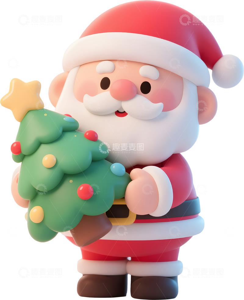 高清大图下载【趣麦麦图】抱着圣诞树的圣诞老人