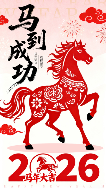 马年大吉喜庆剪纸风新年海报